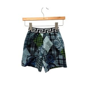 Versace‎ Kids Mixed Print Greca Waistband Shorts Blue Green 4Y Made in Italy
